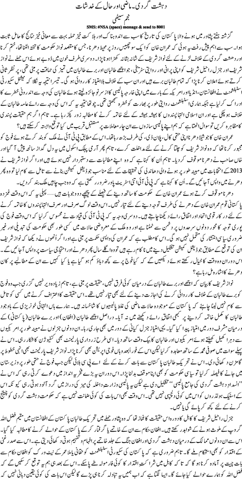 Dehshatgardi mazi haal mustaqbil ke khadshaat by Najam Sethi